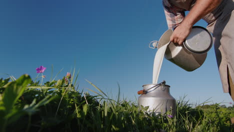 man pours milk into a can 2