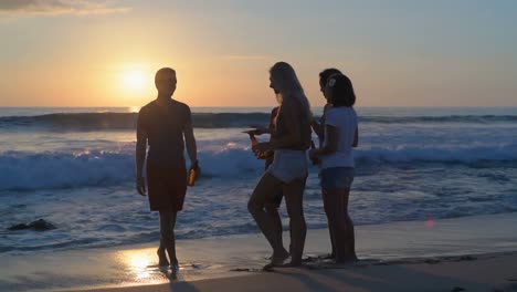 group of friends taking selfie on the beach 4k