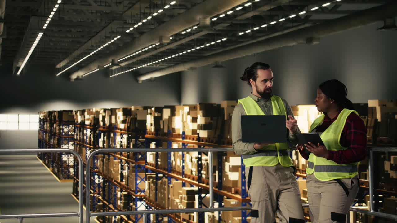 Personale di magazzino eterogeneo, che lavora insieme, logistica ed evasione degli ordini