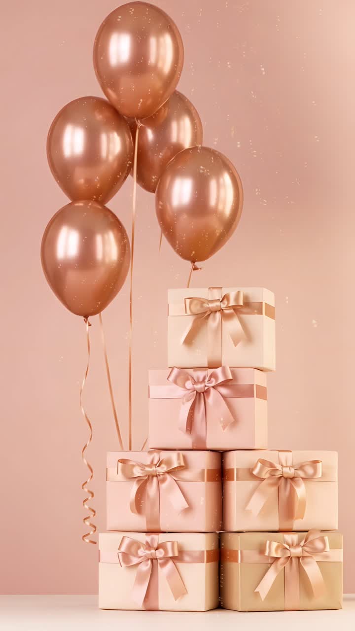 Video di sfondo di compleanno con palloncini e scatole regalo 4K