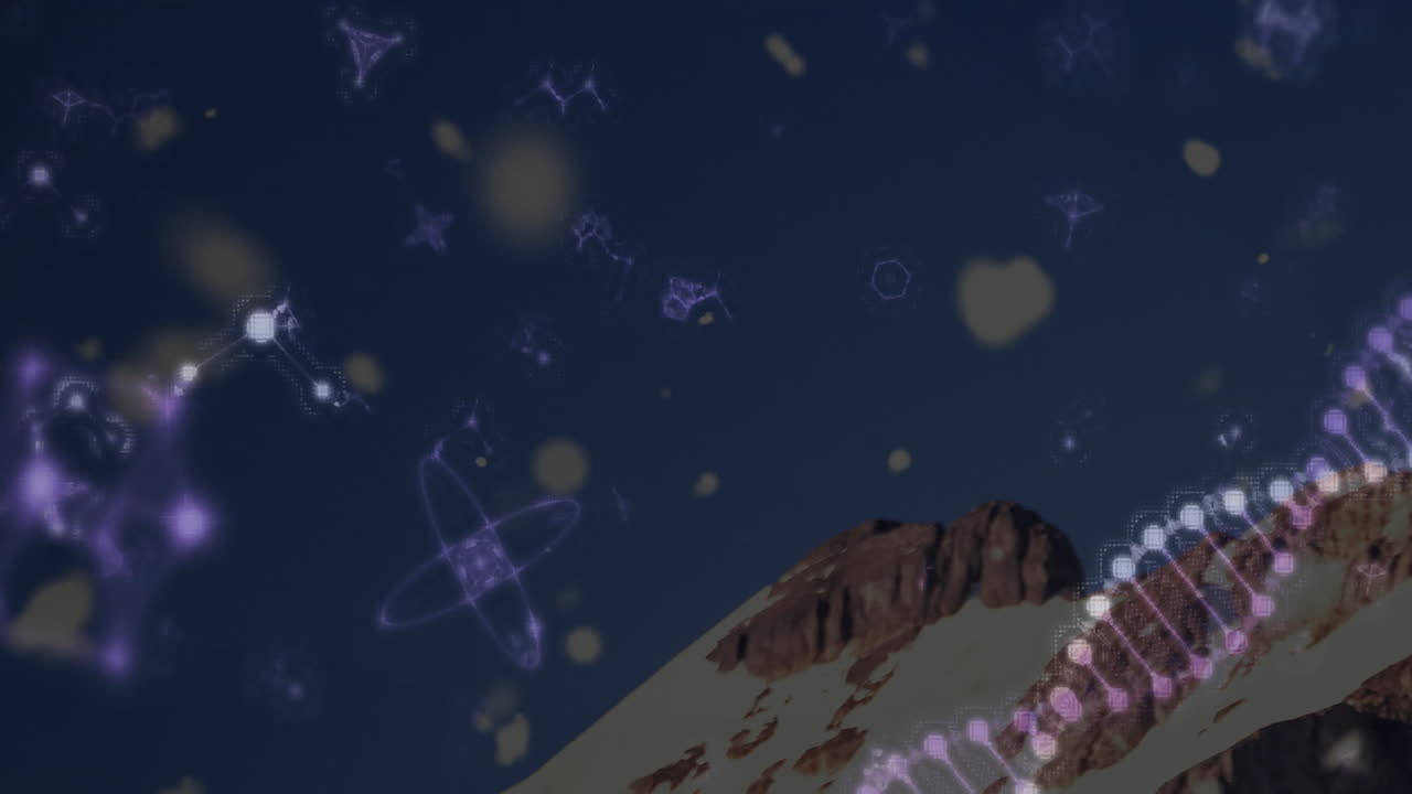 산 위에 있는 dna 가닥과 분자의 애니메이션