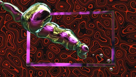 animación de una forma líquida 3d que se forma sobre un fondo de lava rojo
