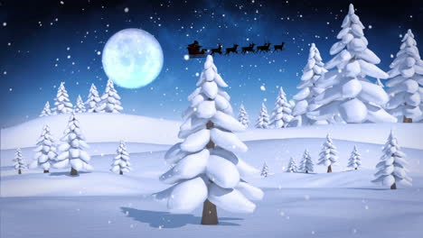 Santa-and-his-sleigh-flying-over-snowy-forest-loopable