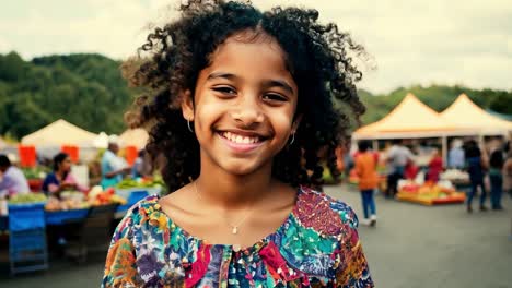 smiling girl in a market