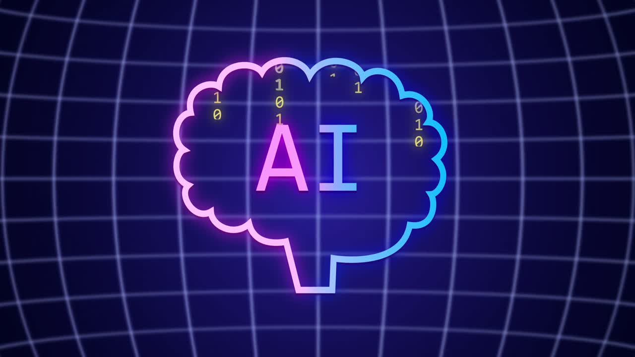 animación de burbujas de habla y cerebro con texto ai en fondo azul.