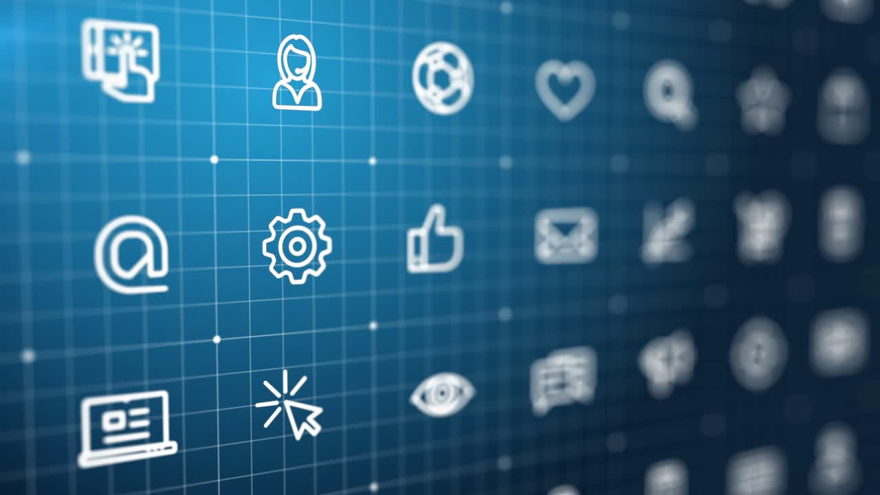 4K Abstract 3d animation. Digital market, business, online shop background. Swipe in cyberspace grid. Futuristic interface, interaction system concept. SEO service, research line icon. Seamless loop