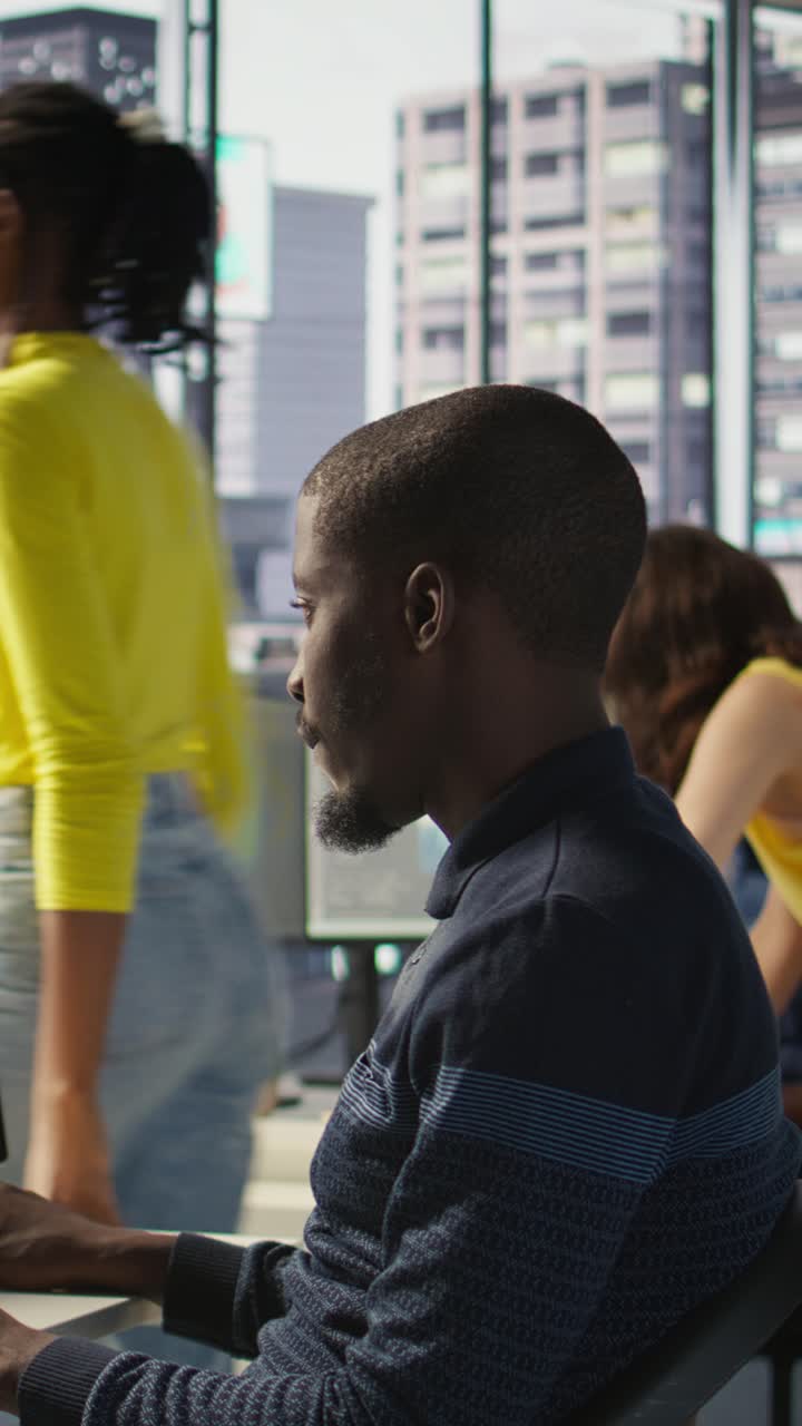 Vertical video IT professional doing artificial intelligence programming