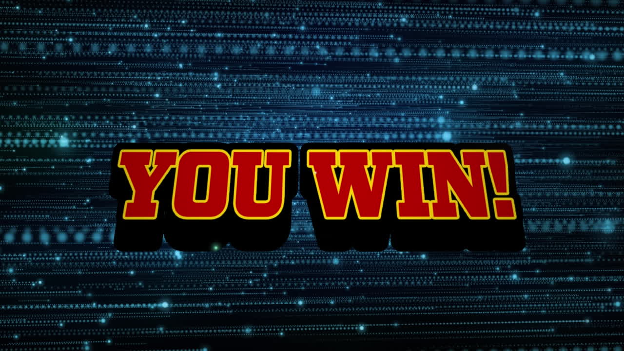 黒い背景の上に輝く青い光のトレイルとスポットの上にテキストバナーを勝ち取るアニメーション