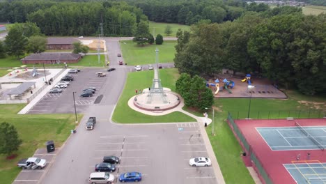 flyaway aerial shot of the eiffel tower replica located in paris tennessee