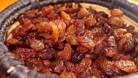 close-up of raisins in a basket
