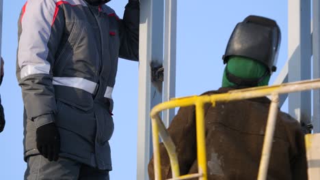 metal structure construction with welders