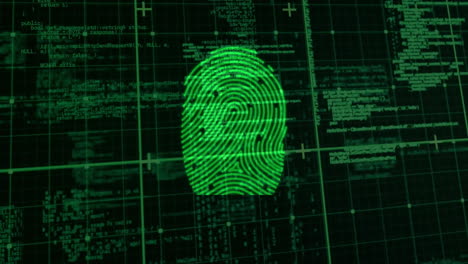 animation of fingerprint over data processing on black background