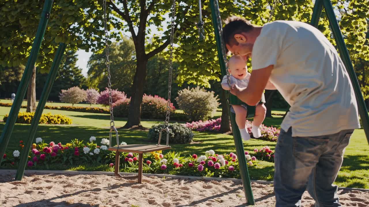 Father and Baby Swinging in the Park