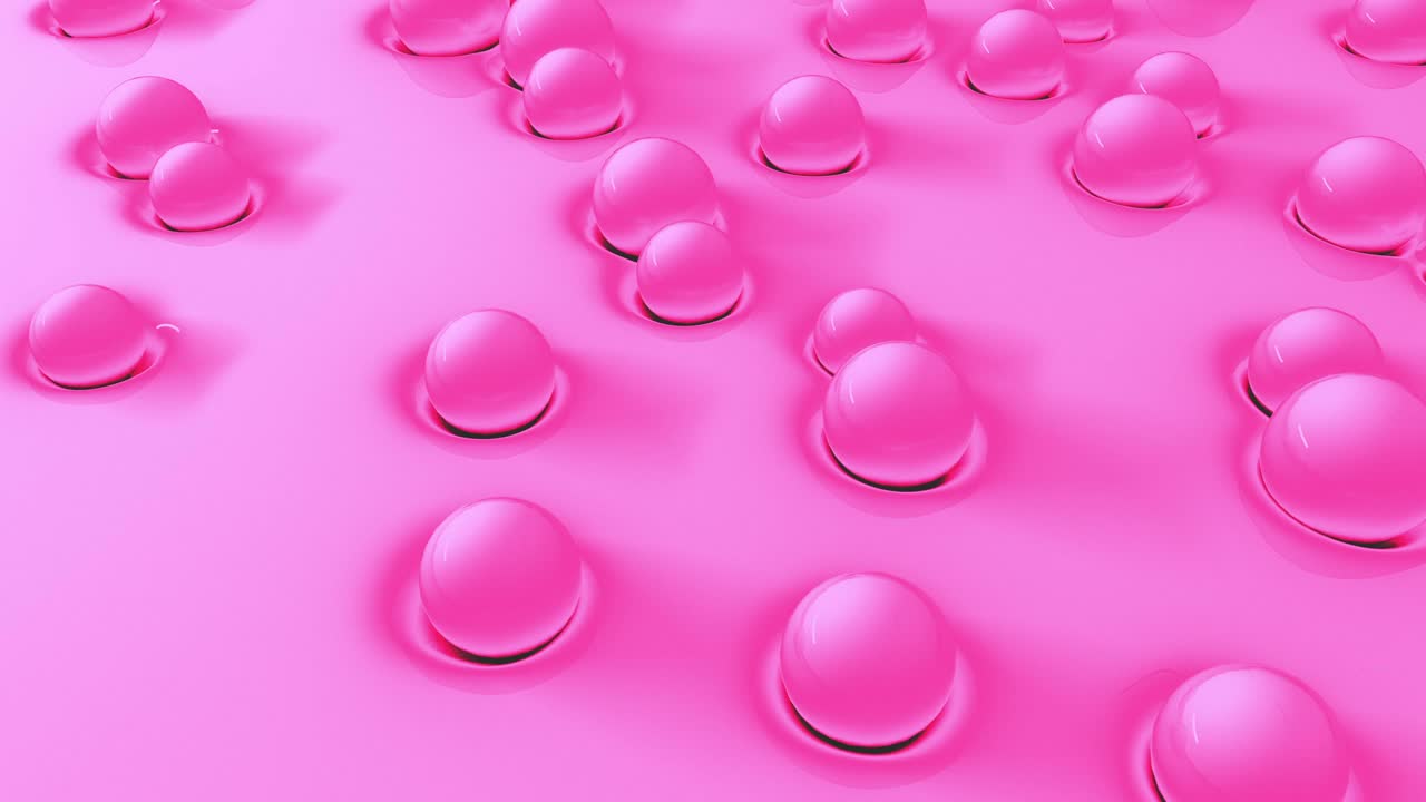 Abstract 3d shapes balls on soft surface. Set of 5 different colors. 4K seamless loop animation footage.