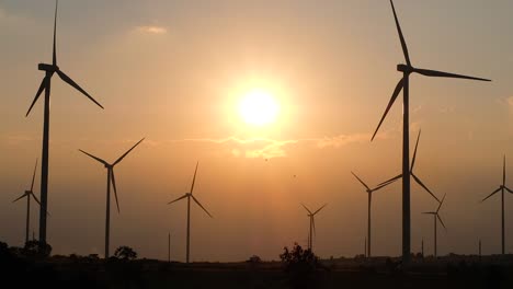 vista de las turbinas eólicas con puesta de sol