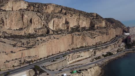 coastal road and quarry on the seafront of the city of alicante, spain