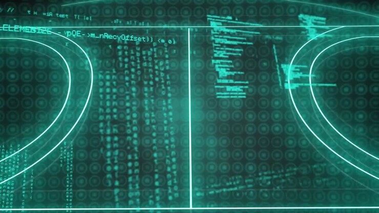 Animation of neon green sports field and data processing