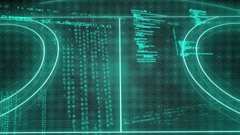 animation of neon green sports field and data processing