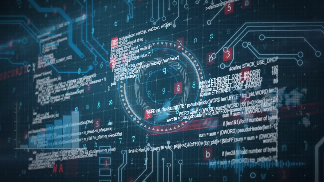 animación del escaneo del alcance, el procesamiento de datos y el mapa del mundo sobre fondo azul