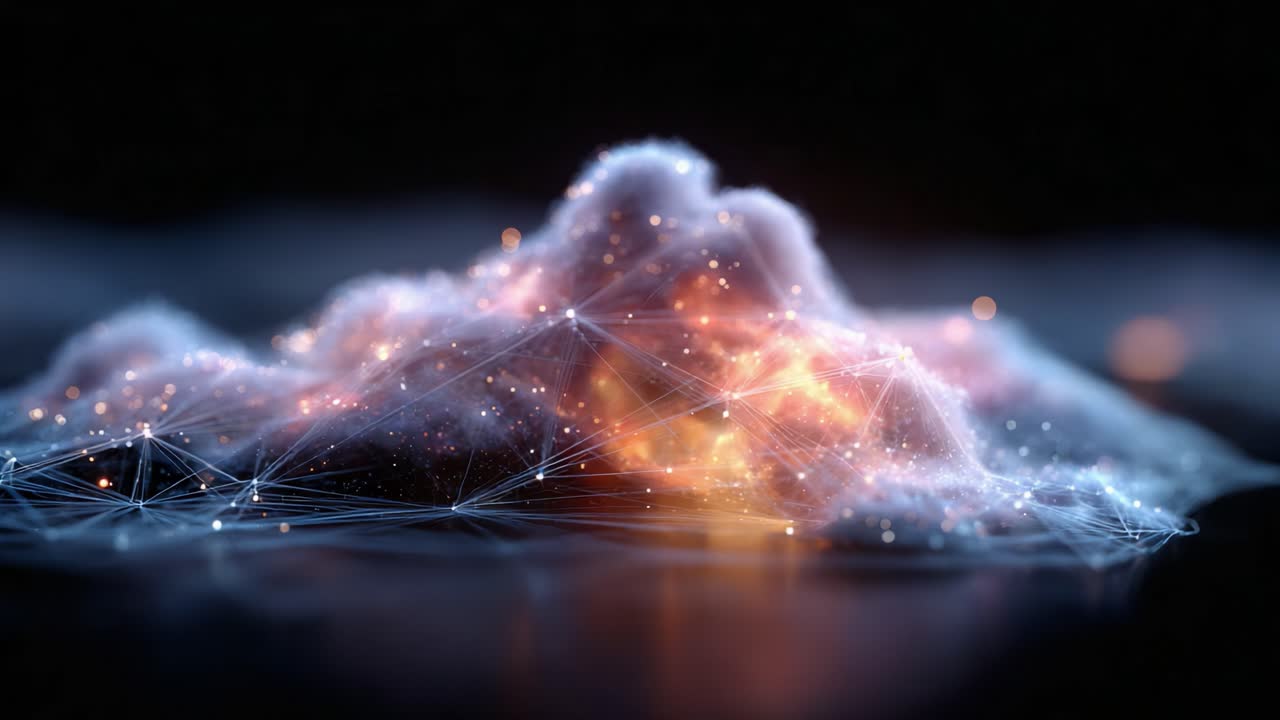A Stunning Visualization of an Abstract Cloud Formation with Glowing Particles and Intricate Connections, Creating a Mesmerizing Blend of Technology and Nature