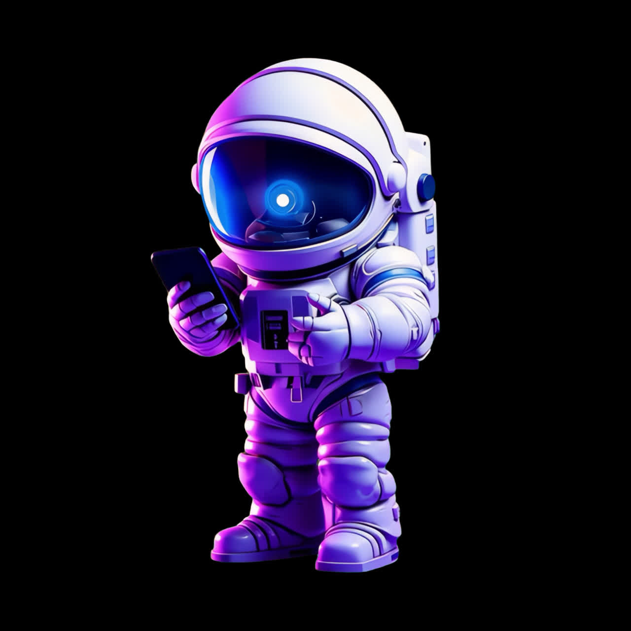 3d astronaut with phone animation isolated asset, transparent 4K video, alpha channel, ProRes 4444