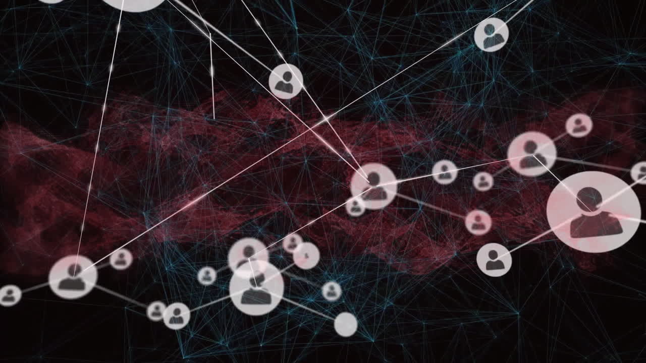 animación de la red de conexiones con iconos sobre formas