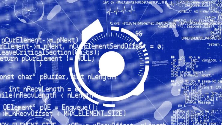 Animation of scan scope over data processing on blue background