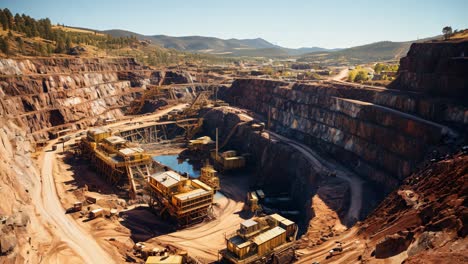 daylight view of an open-pit mine with heavy machinery