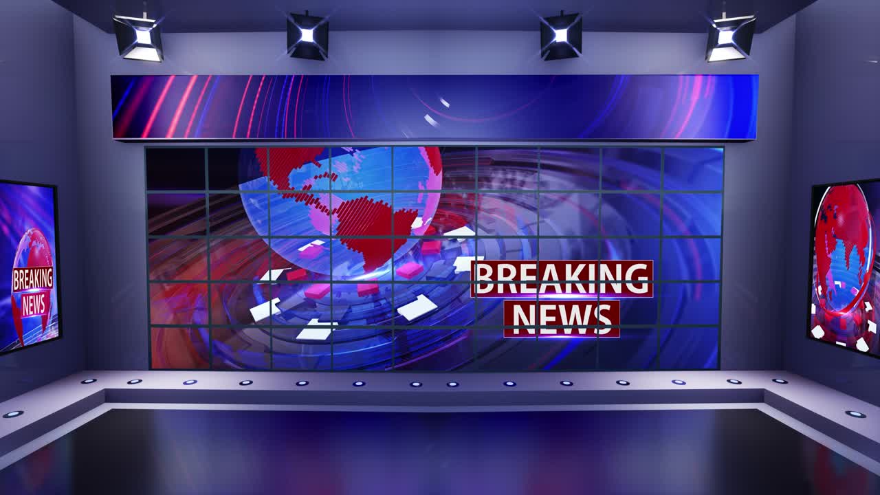 estudio de noticias virtual en 3d con bucle de fondo de noticias en 4k