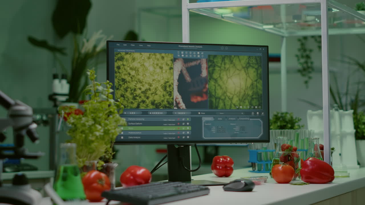 Empty microbiology laboratory with nobody in it prepared for developing chemical dna experiment