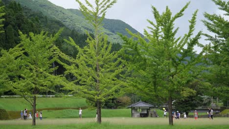 kids playing with balloons at camp in japan