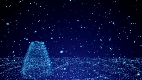 árbol de navidad y regalos girando en un fondo azul. feliz navidad y feliz año nuevo de copos de nieve en un fondo blue. navidad y año nuevo animación