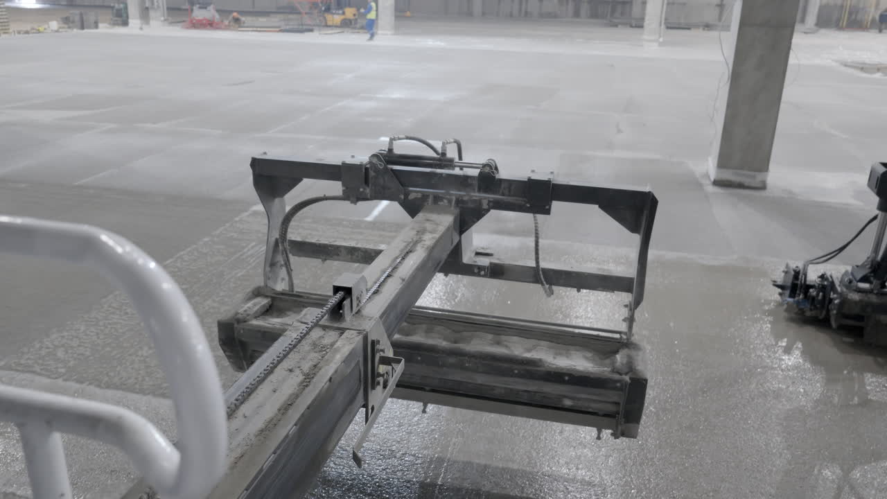 vertido y acabado de pisos de hormigón en un gran almacén