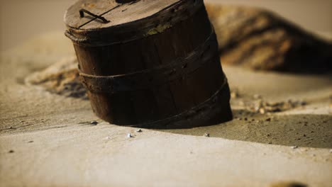 old wooden basket on the sand at the beach