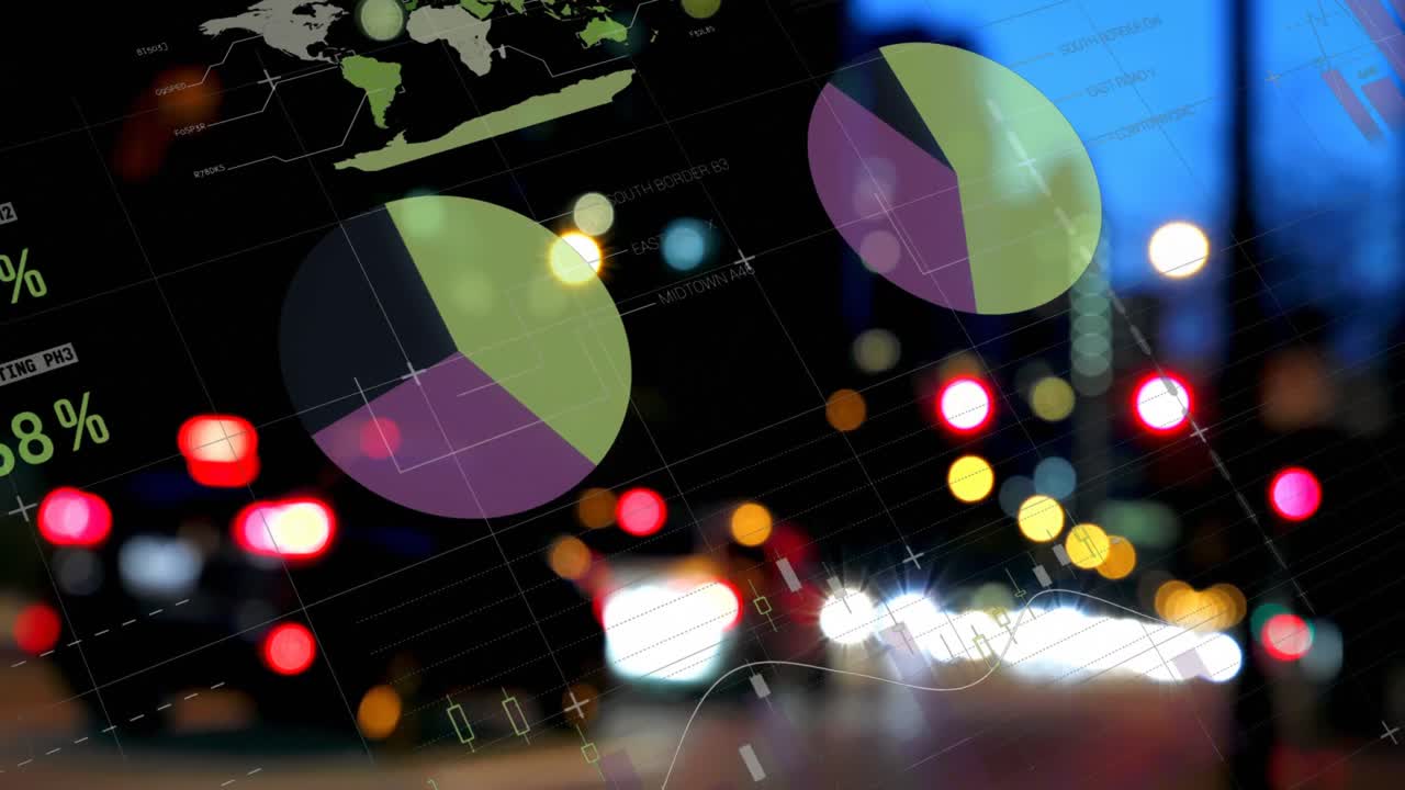 animación del procesamiento de estadísticas sobre el paisaje urbano