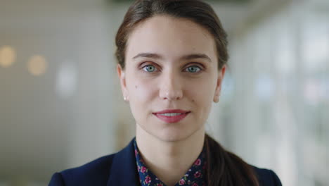 portrait happy caucasian business woman smiling enjoying successful career proud entrepreneur in office workplace testimonial 4k footage