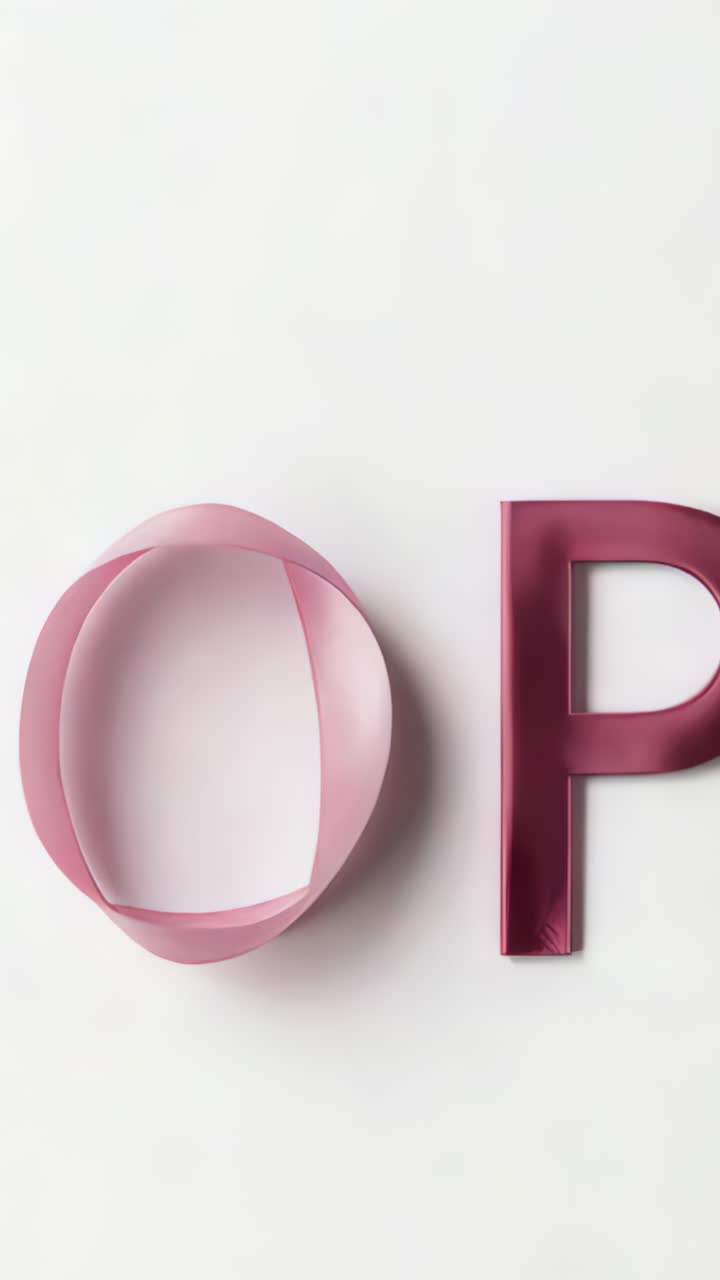 Vertical video: Rolling pink ribbon deepening color and obscuring P in studio raising awareness