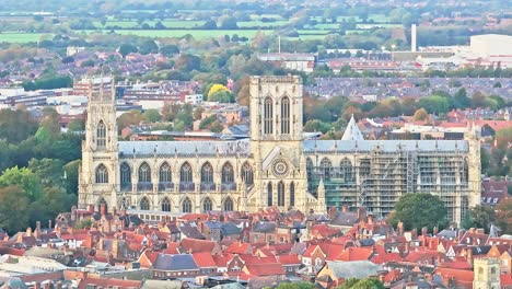 drone shot york minster a famous cathedral and landmark in england