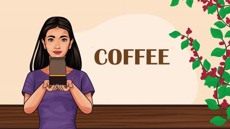 coffee lettering with woman animation