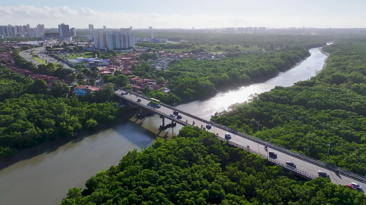 Sunset In Bandeira Tribuzzi Bridge At Sao Luis In Maranhao Brazil. Anil River Scene. Elevated Bridge. Bandeira Tribuzzi Bridge At Sao Luis In Maranhao Brazil. Freeway Road. Tourism Travel