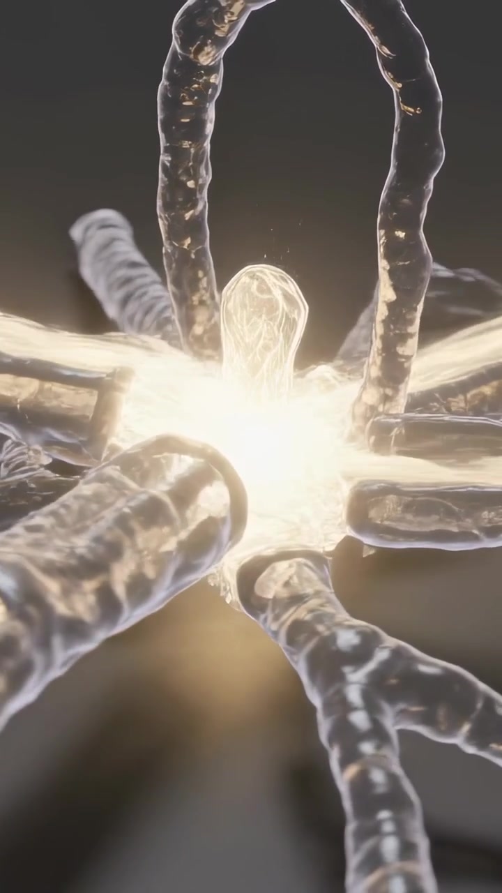 Video verticale: Nucleo pulsante che guida, inviando luce lungo i tubi in studio, assumendo una nuova forma