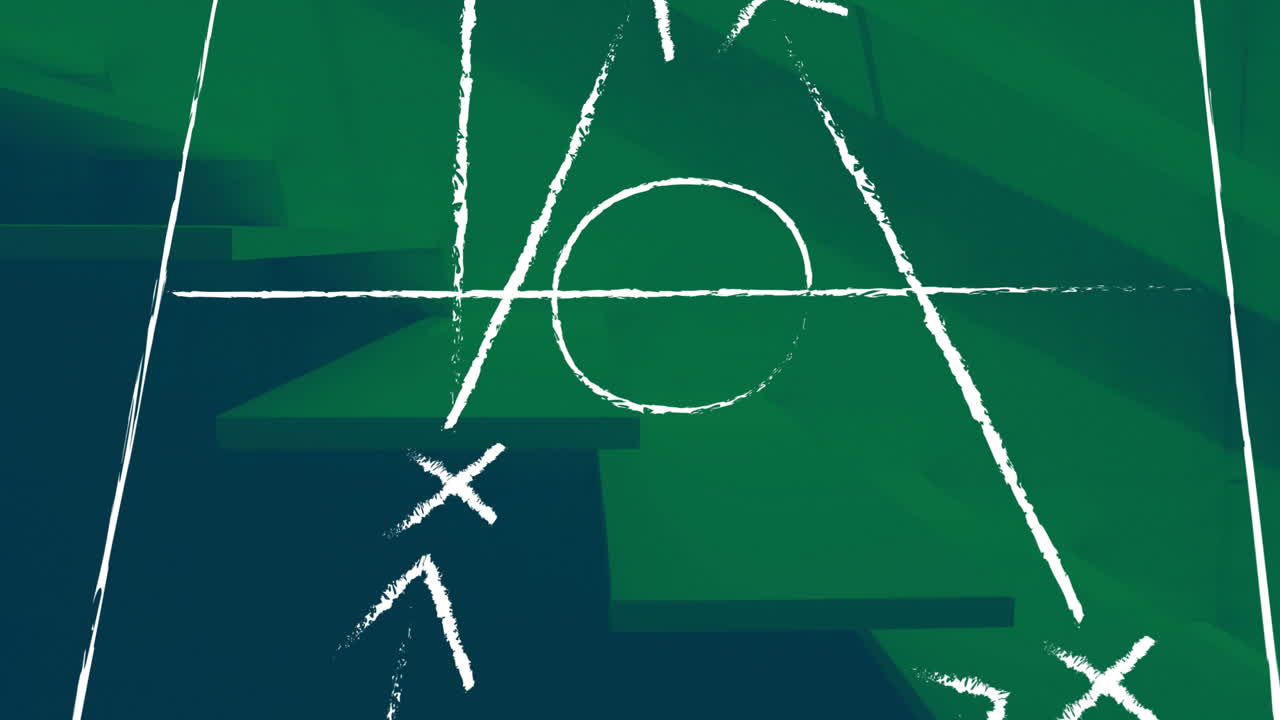 Geometric shapes and lines animation over green and blue abstract background