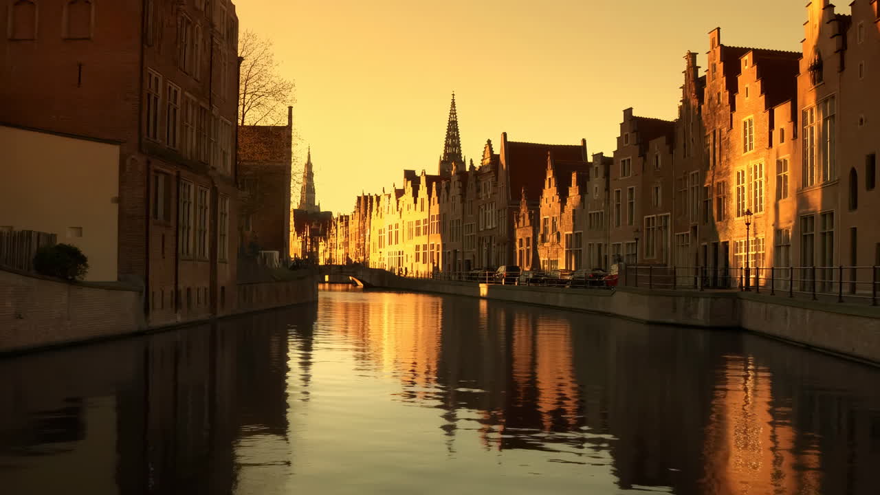 Alba dorata sul canale di Bruges