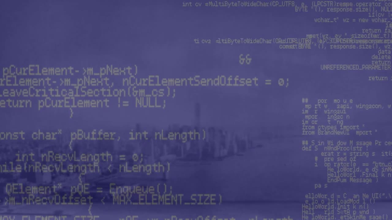 Animation of data processing over cityscape