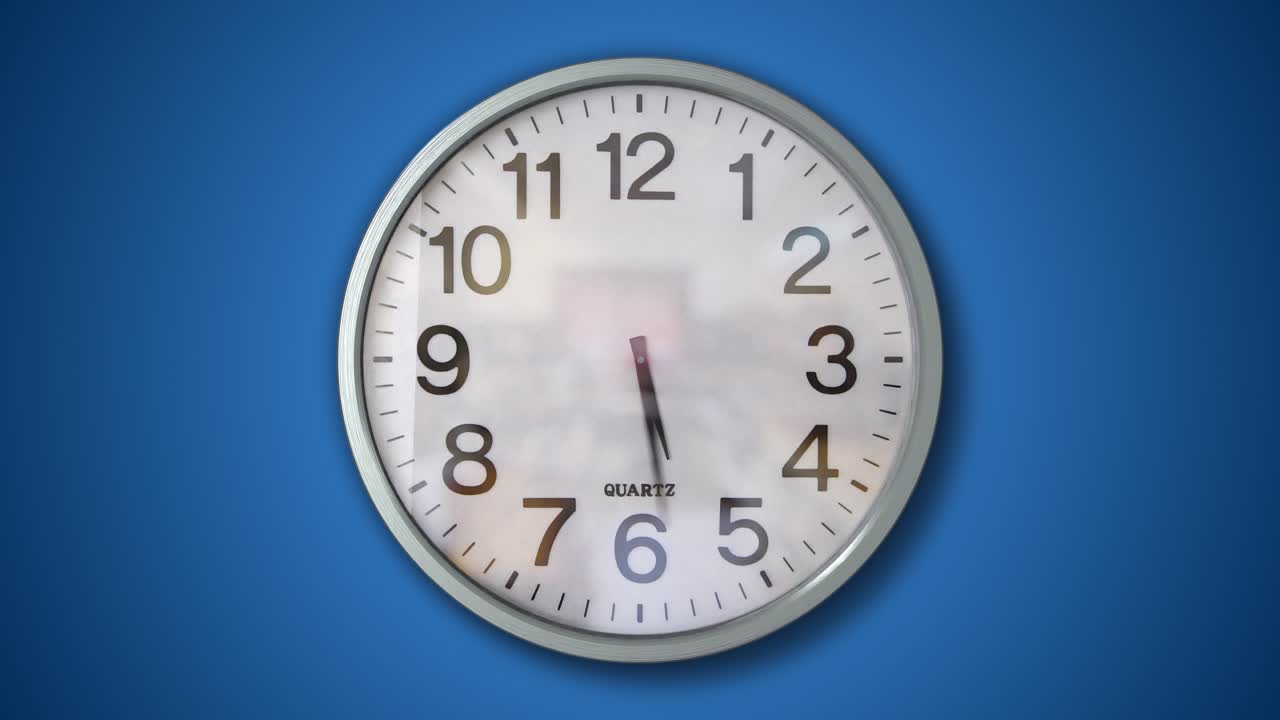 Analogue Wall Clock Timelapse Loop with Blue Background