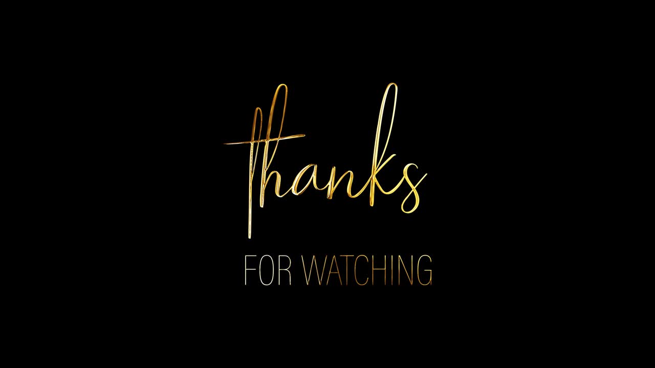 Thanks for watching golden text with light glowing effect isolated with alpha channel Quicktime Prores 444 encode. 4K 3D seamless loop Typography design. Thanks for watching text effect element.