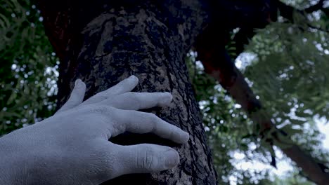 mysteries hand on tree, concept of demon hand on tree trying to follow and catch