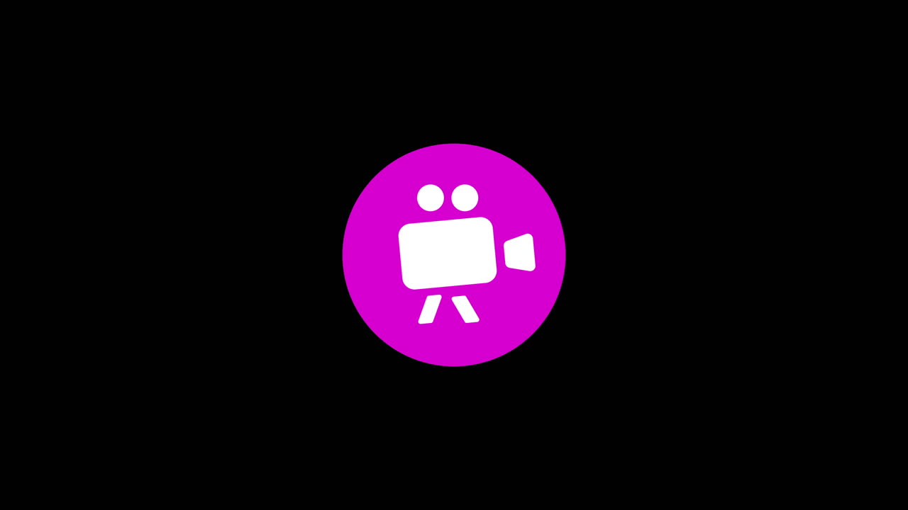 Icona Animata Videocamera che Appare su Cerchio Magenta
