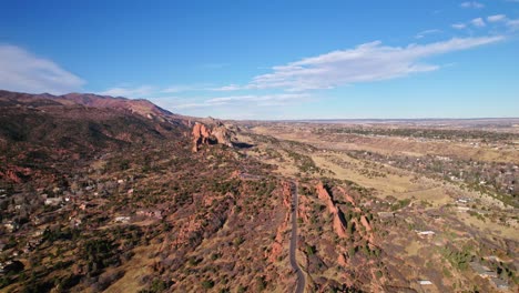 aerial view of rural countryside road near garden of the gods in manitous springs, colorado