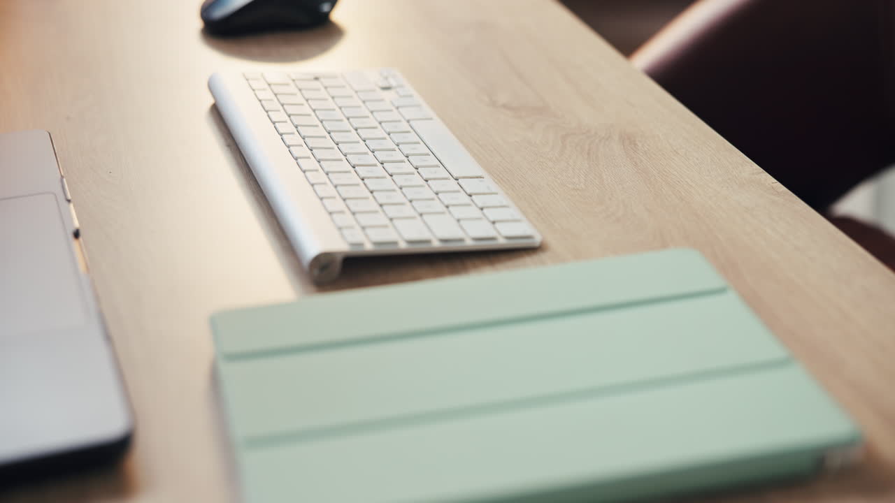 Workstation with Keyboard and Laptop